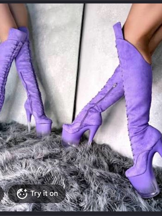Hella Heels Shoes - ISO HELLA HEELS Purple Platform Thigh-High Stiletto Boots DISO